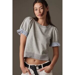 Daily Practice By Anthropologie Puff Sleeve Shirt Sz M Cropped Front Preppy Chic